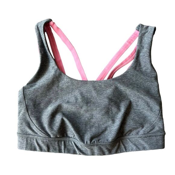 Lululemon‎ Women’s 4 Special Edition Energy Bra Exhale Gray Heather Pink Straps - Picture 1 of 6